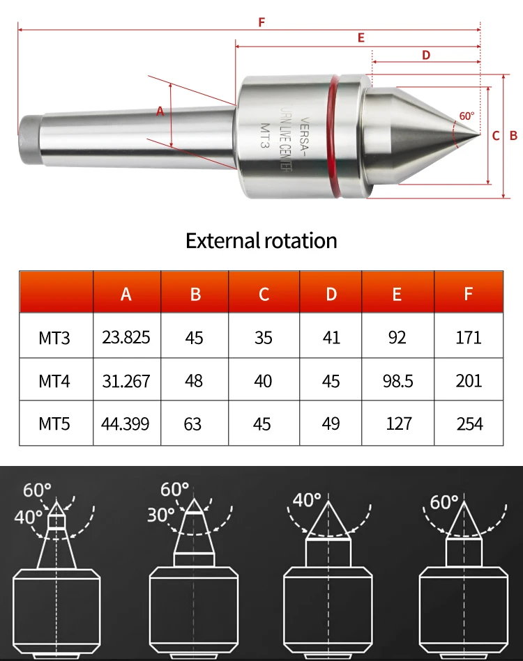 MT3 MT4 Morse Taper Live Center High Precision Rotating Center for Lathe Machine Standard Alloy Revolving Centre CNC