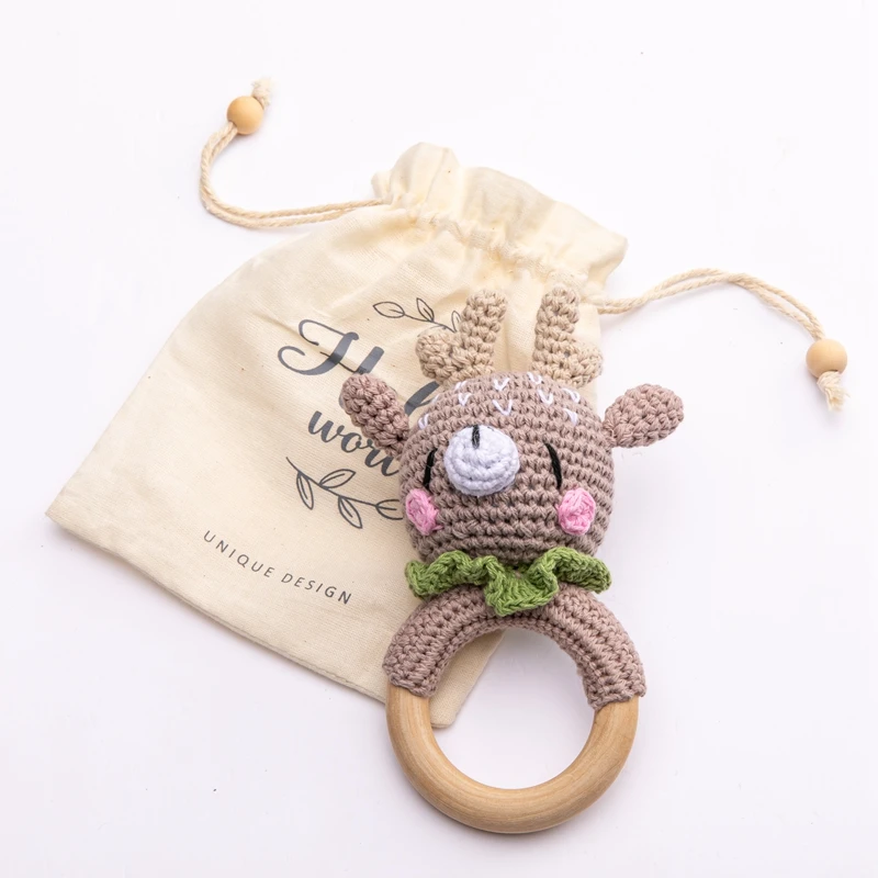 Baby Crochet Animal Rattle Wooden Toys for Children BPA Free Wood Rattle Baby Teether Stroller Game Educational Toy Newborn Gift