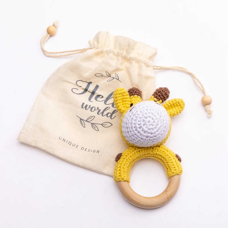 Baby Crochet Animal Rattle Wooden Toys for Children BPA Free Wood Rattle Baby Teether Stroller Game Educational Toy Newborn Gift