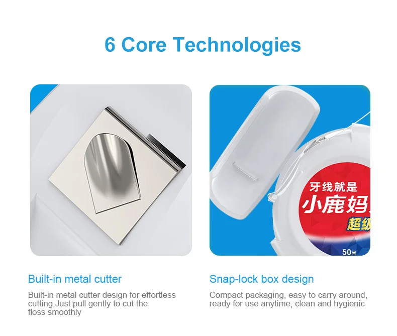 Super Deer 50m Mint Flavored Dental Flosser Oral Hygiene Teeth Cleaning Wax Toothpick Dental Floss Teeth Flosser Tooth Clean