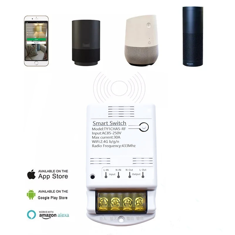 Wifi 30A Switch Module Wireless Relay Controller AC 220V 110V DC 12V 24V Works with Tuya Smart Life APP Voice Remote Control