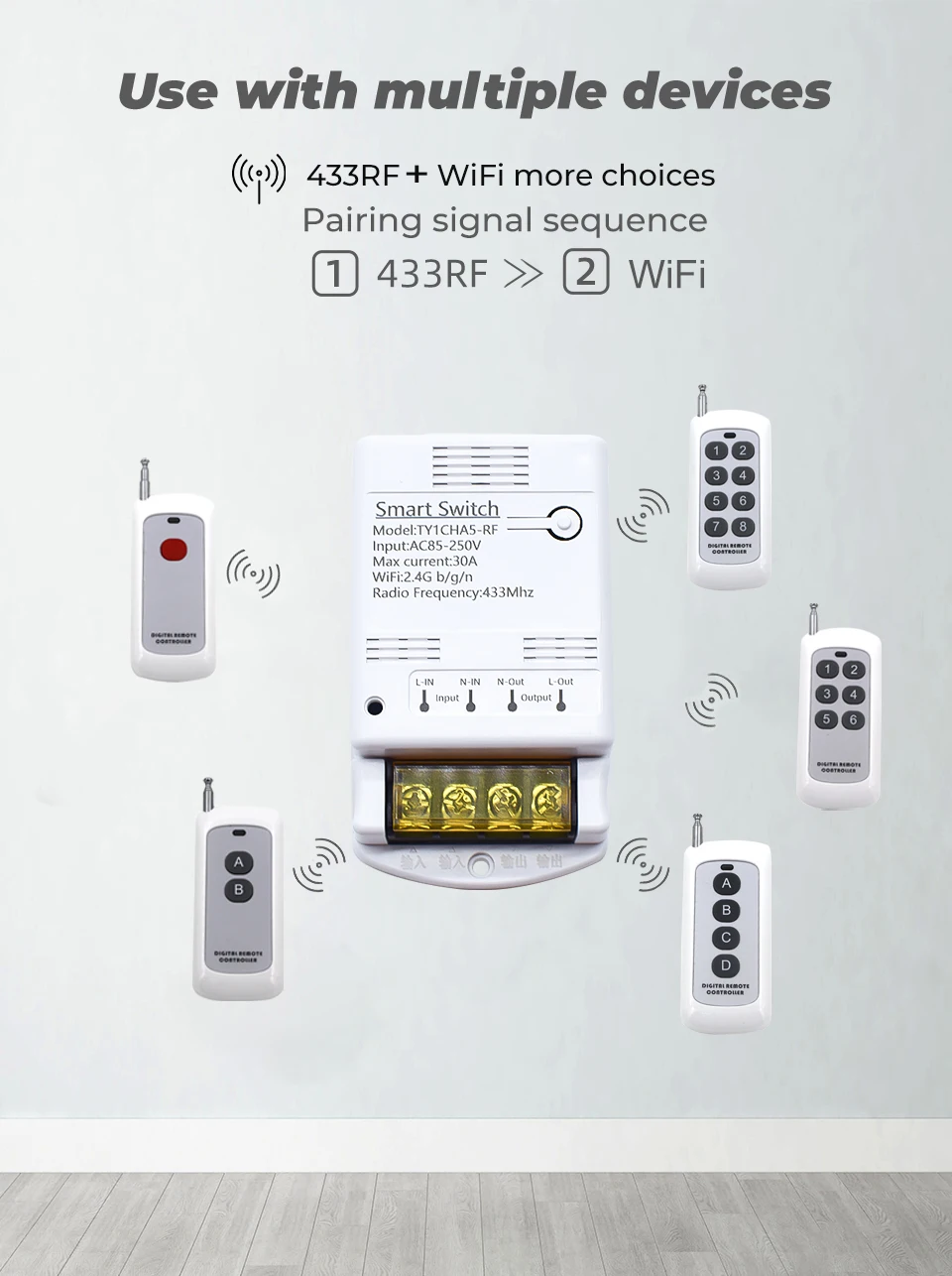 Wifi 30A Switch Module Wireless Relay Controller AC 220V 110V DC 12V 24V Works with Tuya Smart Life APP Voice Remote Control
