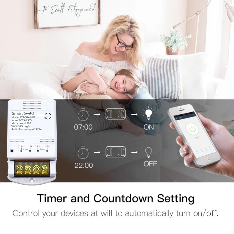Wifi 30A Switch Module Wireless Relay Controller AC 220V 110V DC 12V 24V Works with Tuya Smart Life APP Voice Remote Control