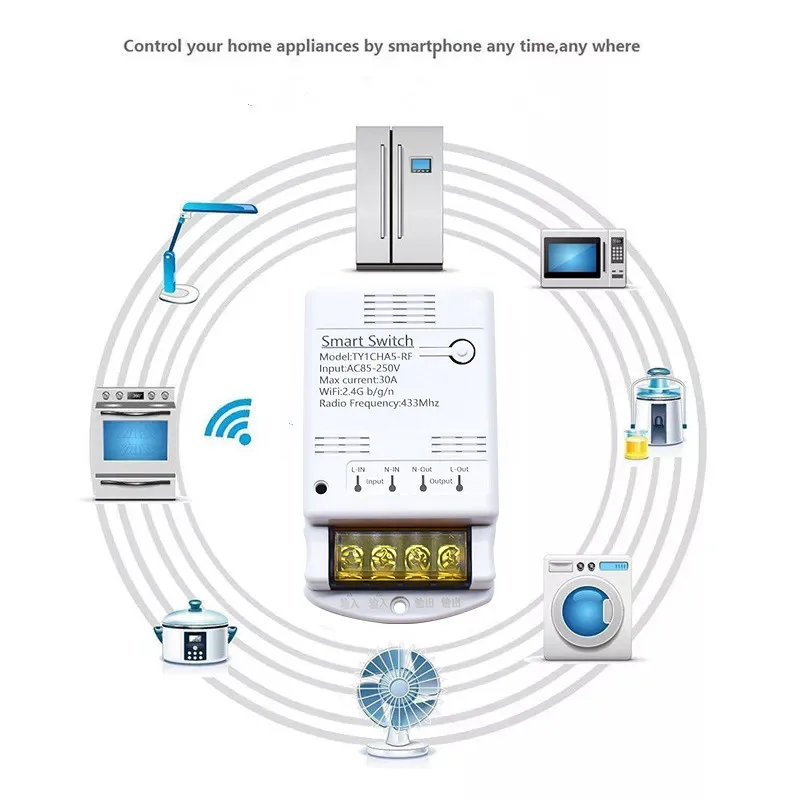 Wifi 30A Switch Module Wireless Relay Controller AC 220V 110V DC 12V 24V Works with Tuya Smart Life APP Voice Remote Control