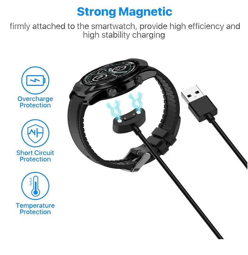 Charging Cradle Dock For TicWatch Pro 5 E3 Pro 3 GPS Charger Cable Stand For Ticwatch ProX Pro3 LTE USB Magnetic Adapter 100mm