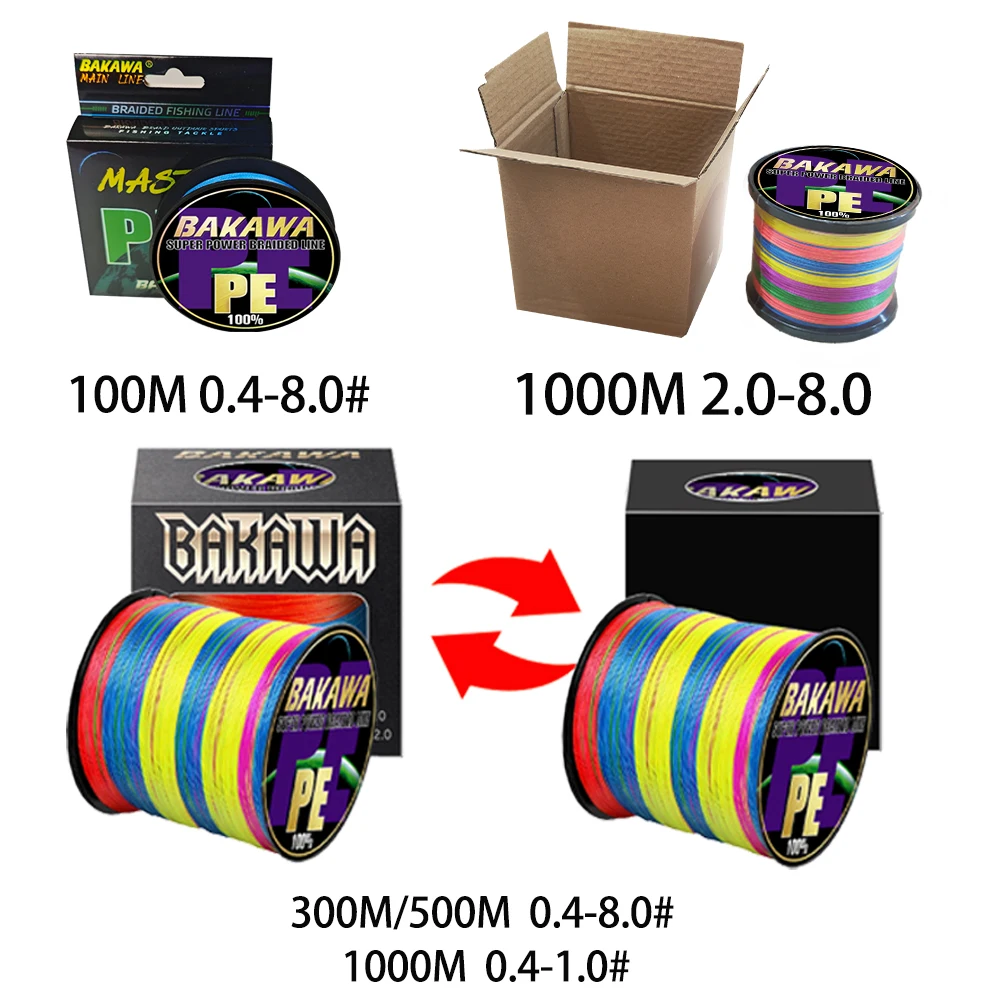 BAKAWA 4 Strands Braided Fishing Lines Multifilament Pesca 100M 300M 500M 1000M Carp Wire Japan Abrasion Resistant Pe Line