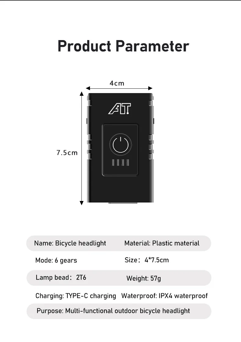 LED Bicycle Front Light Type-C Rechargeable Bicycle Headlight MTB Road Bike Headlamp Easy to Install Cycling Accessories