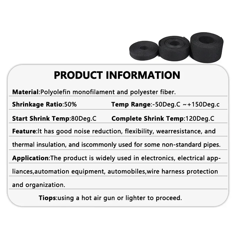 1~50m Braided Cable Sleeve Diameter 4~30mm PET Heat Shrink Tube Insulation Flam Retardant Shrinkable Wire Wrap Sheath Organizer