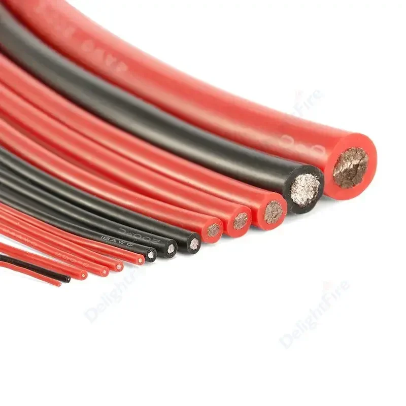 Silicone Cable Solar Panel Electrical Wire Heat Resistant Red Black 24 22 20 18 16 14 12 10 8 6 4 AWG Gauge for Car Auto Battery