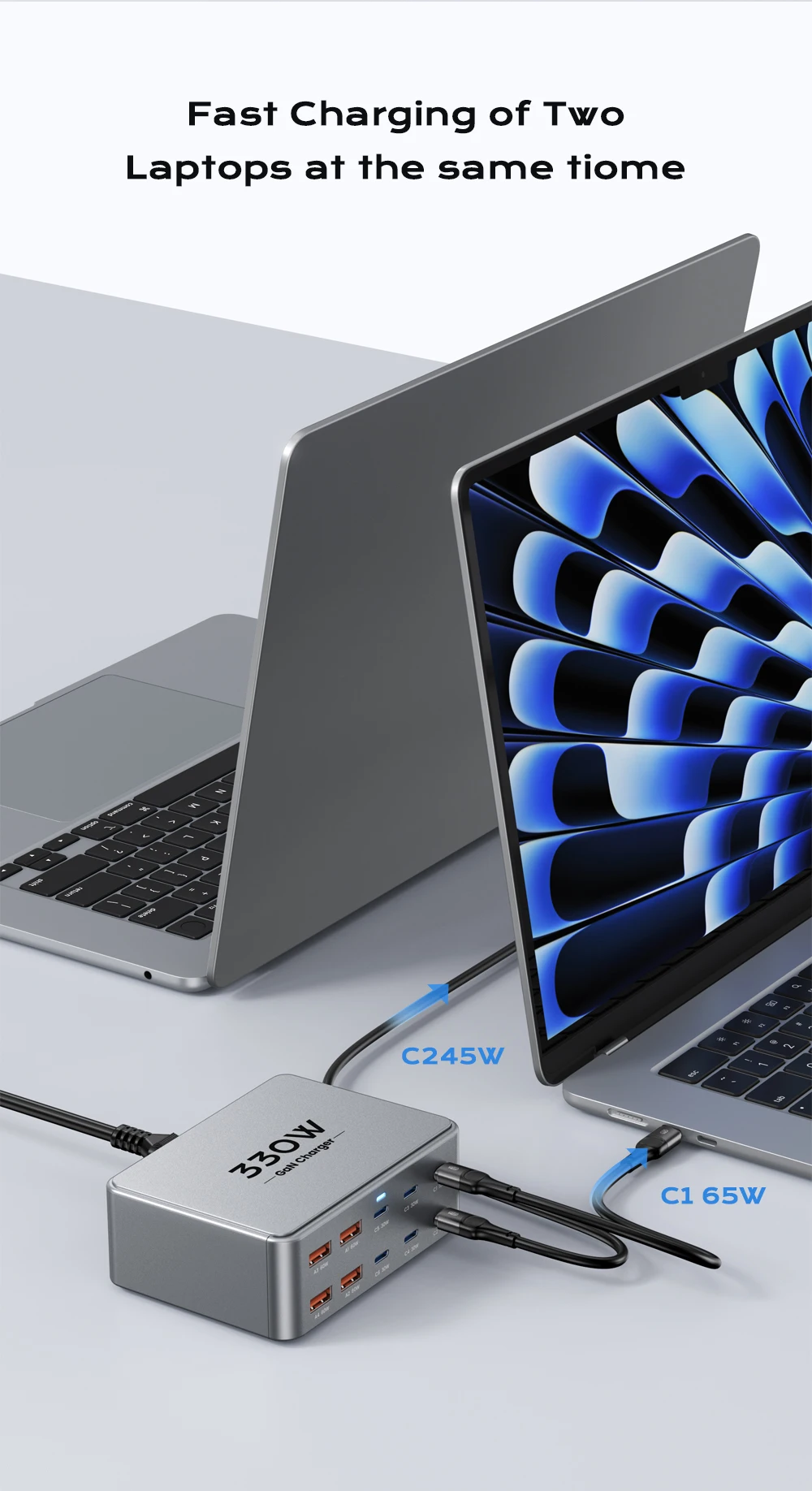 330W USB C GaN Charger 100W PD3.0 PPS QC3.0 Multiport Fast Charging Station For Laptop iPhone 15 16 Samsung Macbook Pro Tablet