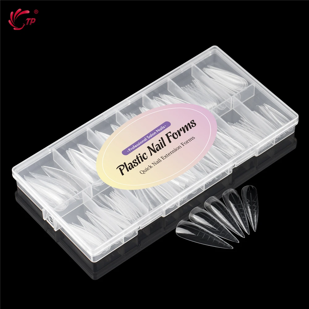 TP 75pcs/150pcs Stiletto Dual Form Nail Acrylic Quick Building Gel Mold Full Cover Extension Upper Mold False Nail Tips Top Form