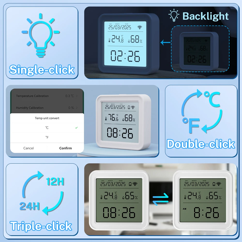 Zigbee or WiFi Temperature Humidity Sensor Tuya Smart Home Thermometer APP SmartLife Work With Alexa Google Assistant