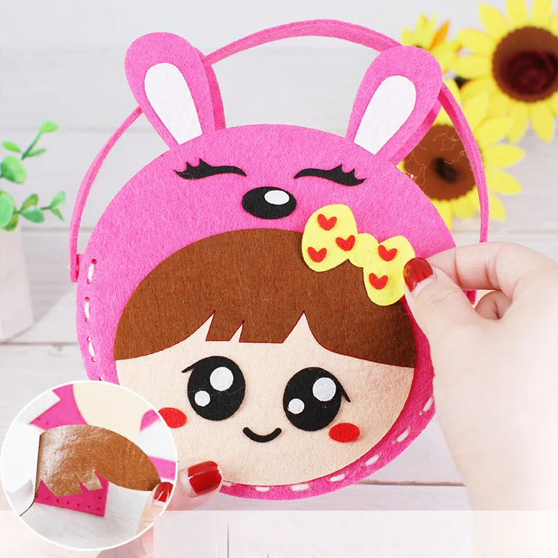 4Pcs Children Cartoon Non-woven Handicraft Toys Kids Handmade Bag DIY Animal Flower Handbags Crafts Art Sewing Toy Craft Decor