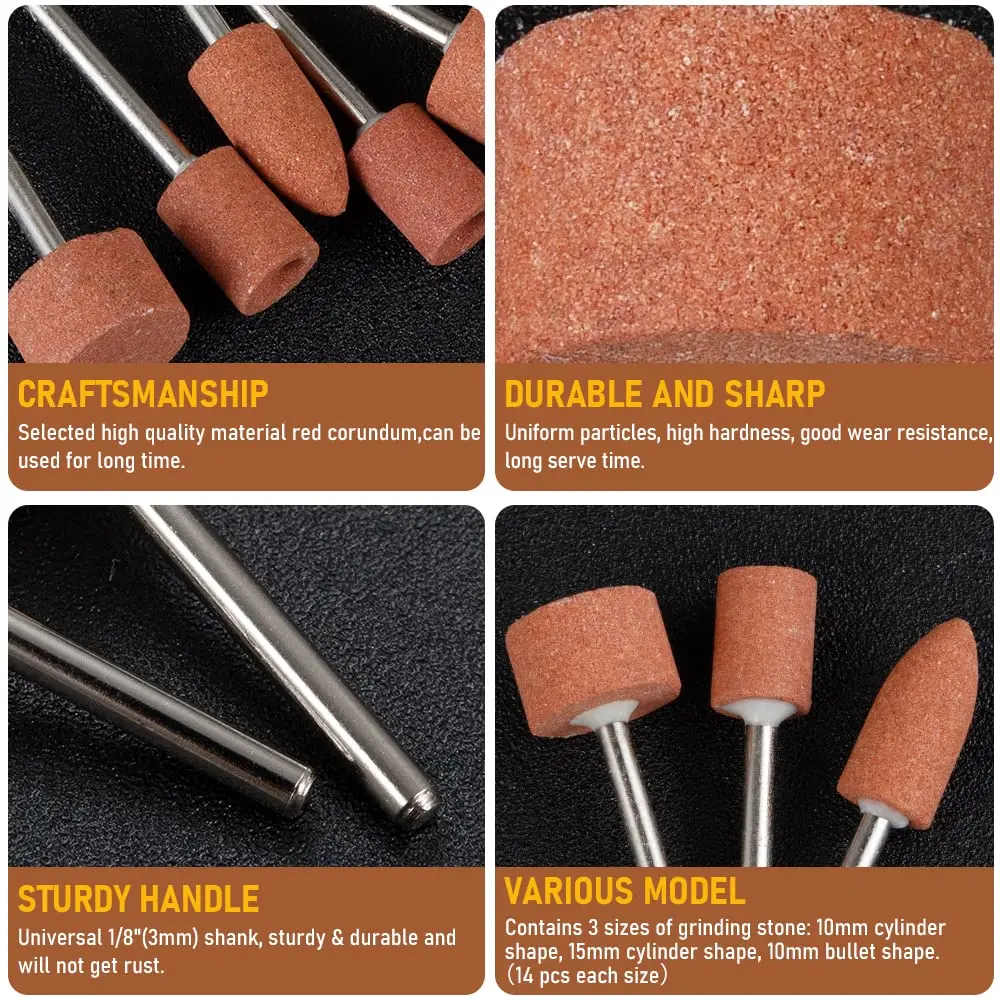 Sanding Bits for Dremel Rotary Tool, Grinding Stone Sanding Drill Bits with 1/8" Shank, Aluminium Oxide Tough Enough to Metal