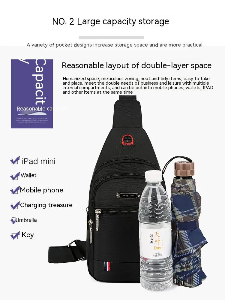 OutDoor Travel Fashion Mens CrossBorder Small Chest Polyester Shoulder Bag Trend Leisure.