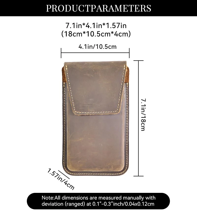 RIYAO Vintage Waist Belt Bag For Men Big Mobile Phone Bag Genuine Leather Thick Shell Cell Phone With Protect Case Pocket Holder