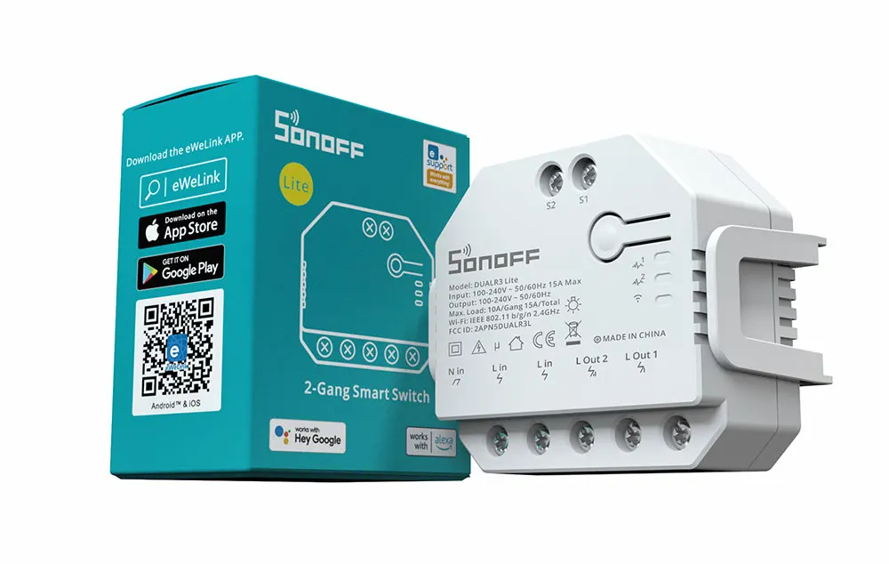 SONOFF DUALR3 Lite Dual Relay Module DIY MINI Smart WiFi Switch 1-5PCS 2-Way Control Timing via eWeLink Alexa Google Smart Home