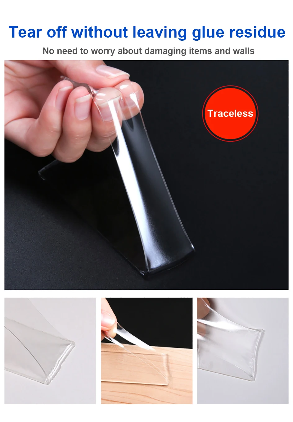 1-10m Ultra-strong Double-sided Adhesive Nano Tape Clear Removable Waterproof Extra Strong Sticky Strip Heavy-duty Two Side Tape