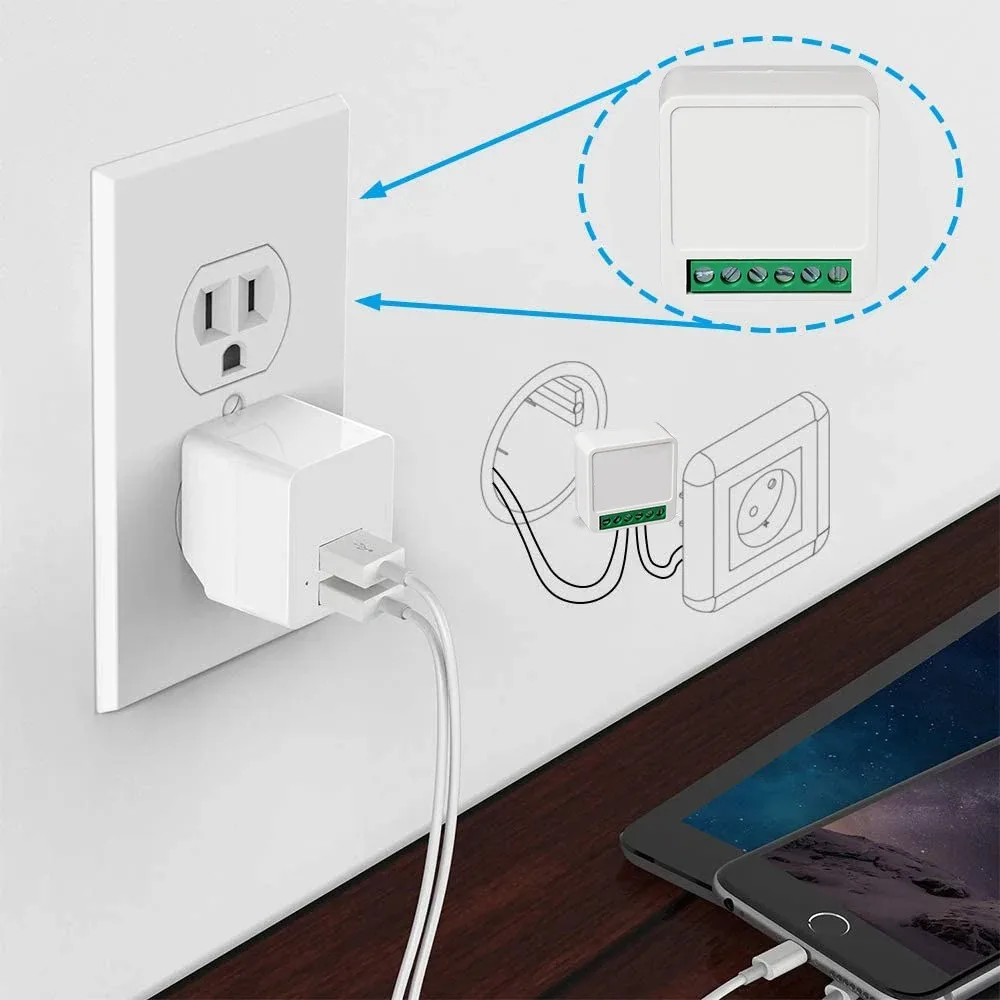Works With Tuya APP 16A WiFi Smart Switch Module 2-way Control Mini Switch Breaker Smart Life Work With Alexa Google Alice