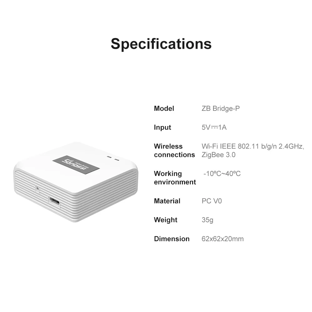 SONOFF ZB Bridge-P Zigbee Bridge Pro Smart Gateway Zigbee 3.0 Multi-Mode Support 128 Devices Remote Control Alexa Google Home