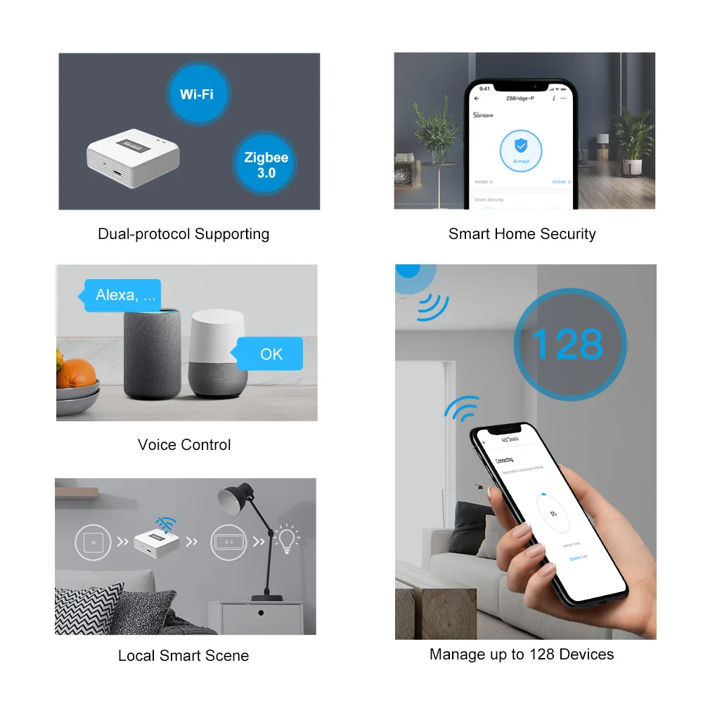SONOFF ZB Bridge-P Zigbee Bridge Pro Smart Gateway Zigbee 3.0 Multi-Mode Support 128 Devices Remote Control Alexa Google Home