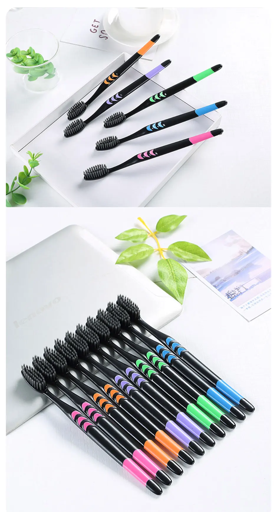 Cross Border Jianpai Soft Bristle Toothbrush Adult Bamboo Charcoal Household Fine Hair Toothbrush Antibacterial Men and Women