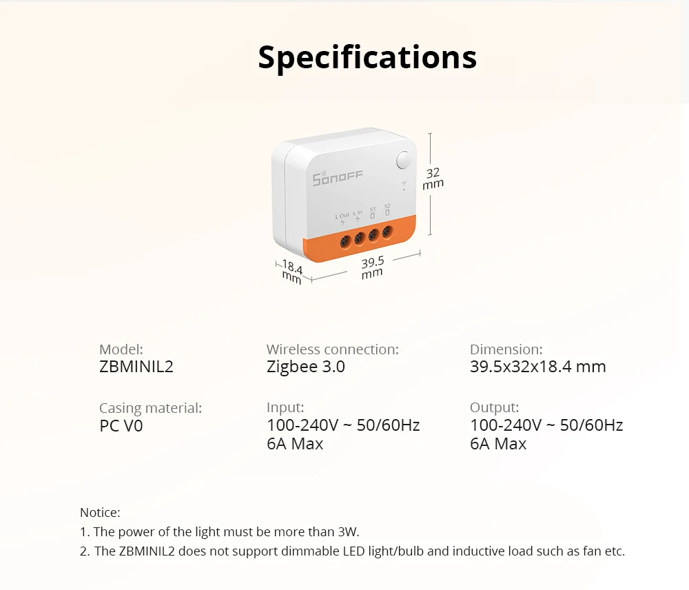 SONOFF ZBMINIL2 No Neutral Wire Required Zigbee Smart Switch MINI Support 2 Way Control eWeLink APP Works for Google Home Alexa
