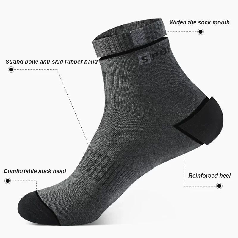 5 Pairs Cotton Sock for Men Sport Breathable Soft Letter Fashion Sneakers High Elastic Middle Tube Stocking Towel Sox Summer