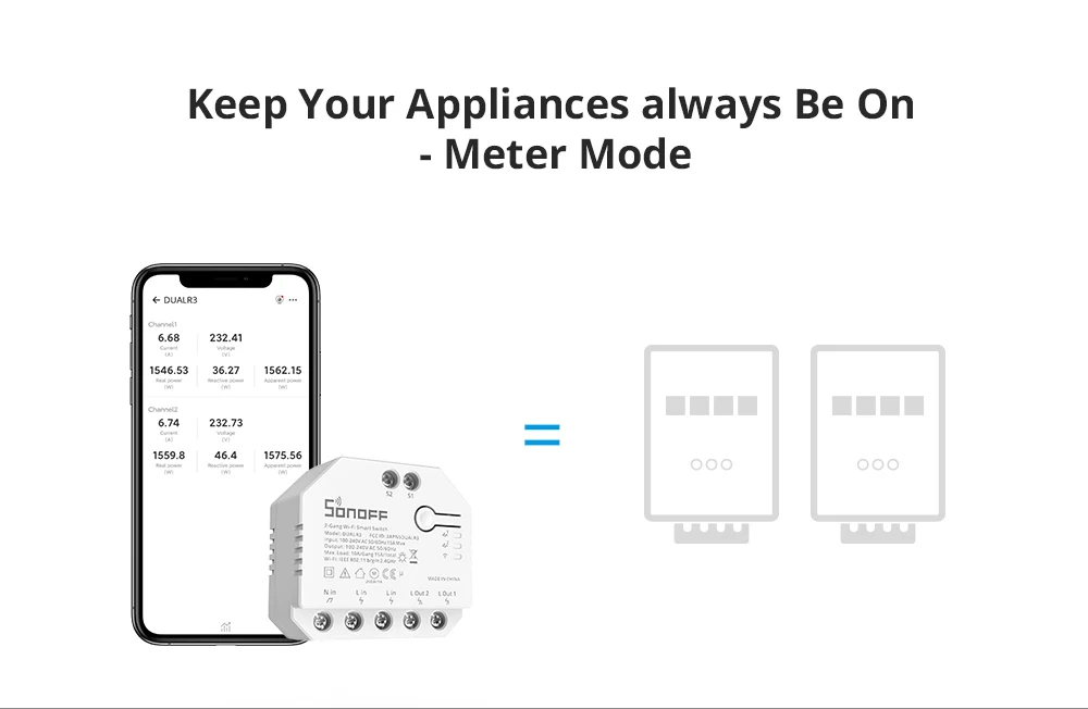 Itead SONOFF DualR3 Smart Wifi Switch 2 Way Control DIY MINI Switch Power Metering 2 Gang Voice Control Via Alexa Google Home