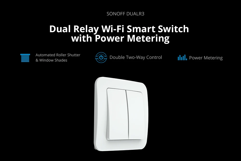 Itead SONOFF DualR3 Smart Wifi Switch 2 Way Control DIY MINI Switch Power Metering 2 Gang Voice Control Via Alexa Google Home