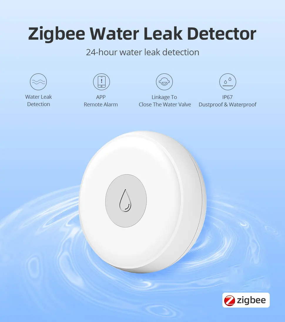 Zemismart Zigbee Water Leak Detector Smart Home Overflow Security Alarm Flood Leakage Sensor Work with Homekit via ZMHK-01