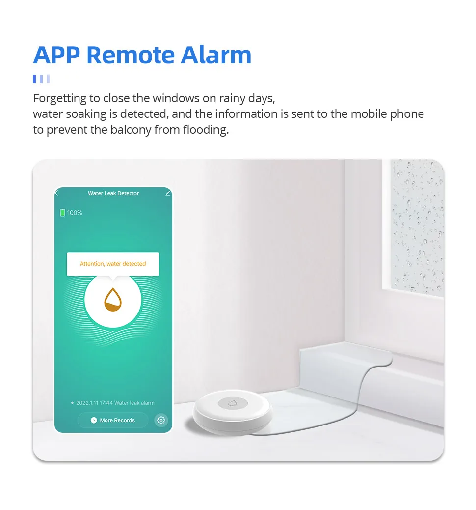 Zemismart Zigbee Water Leak Detector Smart Home Overflow Security Alarm Flood Leakage Sensor Work with Homekit via ZMHK-01