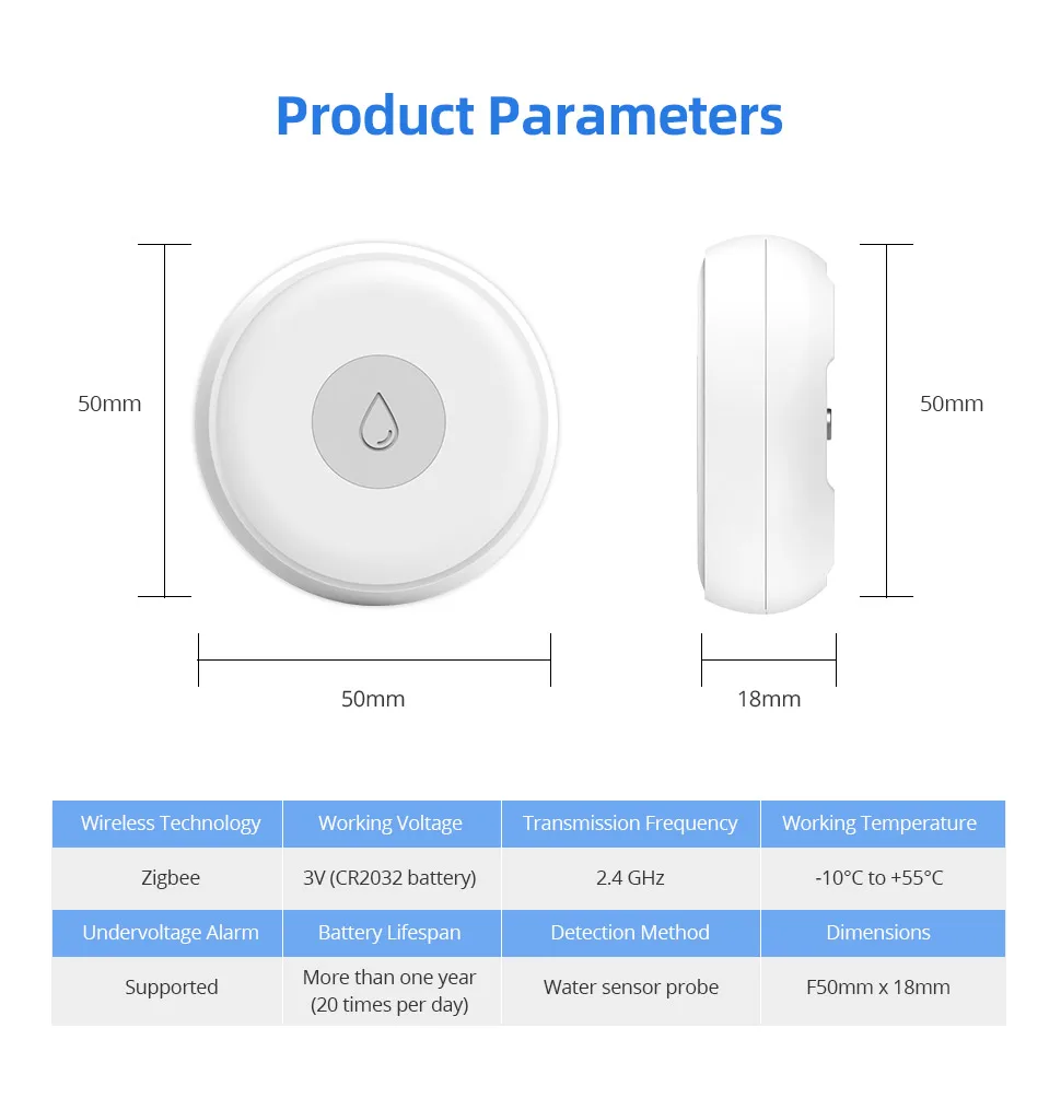 Zemismart Zigbee Water Leak Detector Smart Home Overflow Security Alarm Flood Leakage Sensor Work with Homekit via ZMHK-01