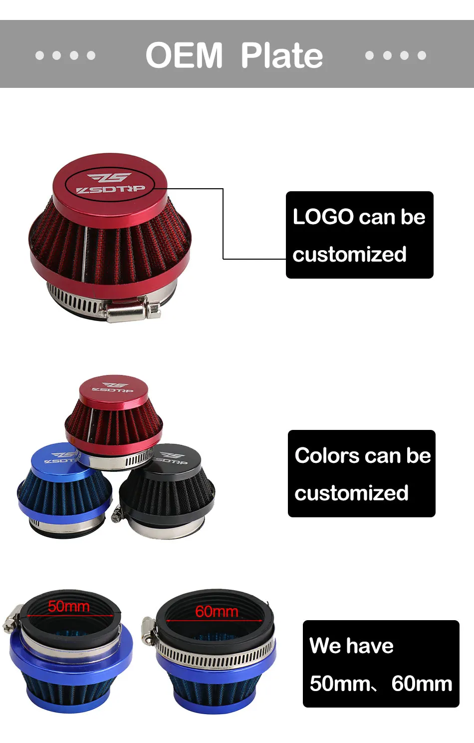 ZSDTRP Universal Carburetor Air Filter Cleaner 48mm 55mm 60mm Motorcycle Scooter For KEIHI KOSO MIKUNI OKO Carburetor
