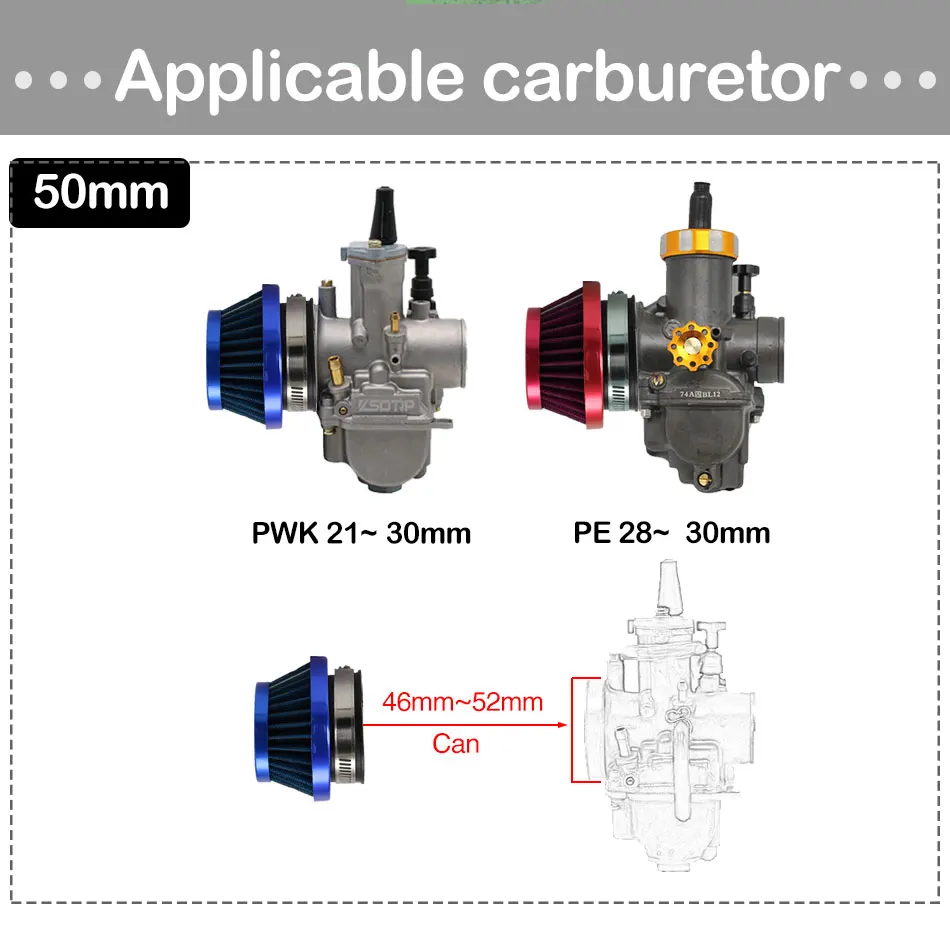 ZSDTRP Universal Carburetor Air Filter Cleaner 48mm 55mm 60mm Motorcycle Scooter For KEIHI KOSO MIKUNI OKO Carburetor