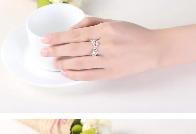 Silver Color Angel Wings Ring Adjustable Micro Pave Zircon Joint Rings For Women Fashion Opening Rings Jewelry Female Lover Gift