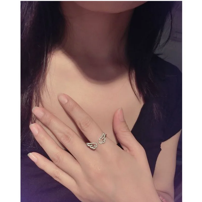 Silver Color Angel Wings Ring Adjustable Micro Pave Zircon Joint Rings For Women Fashion Opening Rings Jewelry Female Lover Gift