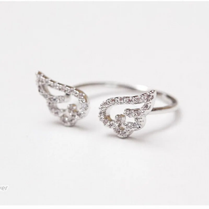 Silver Color Angel Wings Ring Adjustable Micro Pave Zircon Joint Rings For Women Fashion Opening Rings Jewelry Female Lover Gift