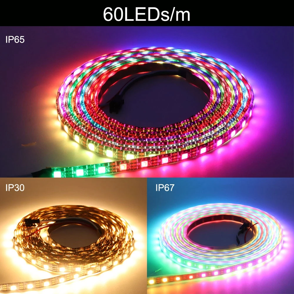 SK6812 RGBW(Similar WS2812B) 4 In 1 30/60/144 Leds/Pixels/m Individual Addressable Led Strip Light Tape IP30/IP65/IP67 DC5V