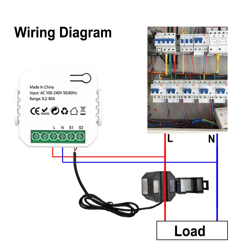 Smart ZigBee Energy Meter 80A with Current Sensor Clamp KWh Power Monitor Electricity Statistics110V 240V 50/60Hz Work with Tuya