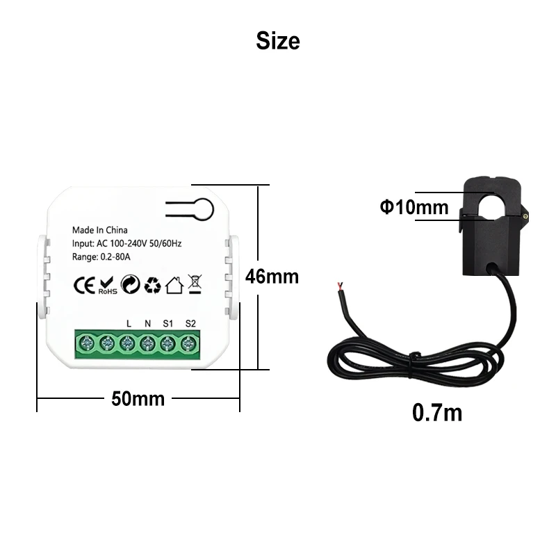 Smart ZigBee Energy Meter 80A with Current Sensor Clamp KWh Power Monitor Electricity Statistics110V 240V 50/60Hz Work with Tuya