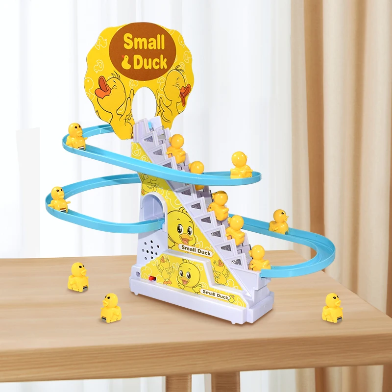 Climbing Stairs Track Toys Electric Duck DIY Rail Racing Track Roller Coaster Toys Set Light Music Educational Toy For Kids Gift