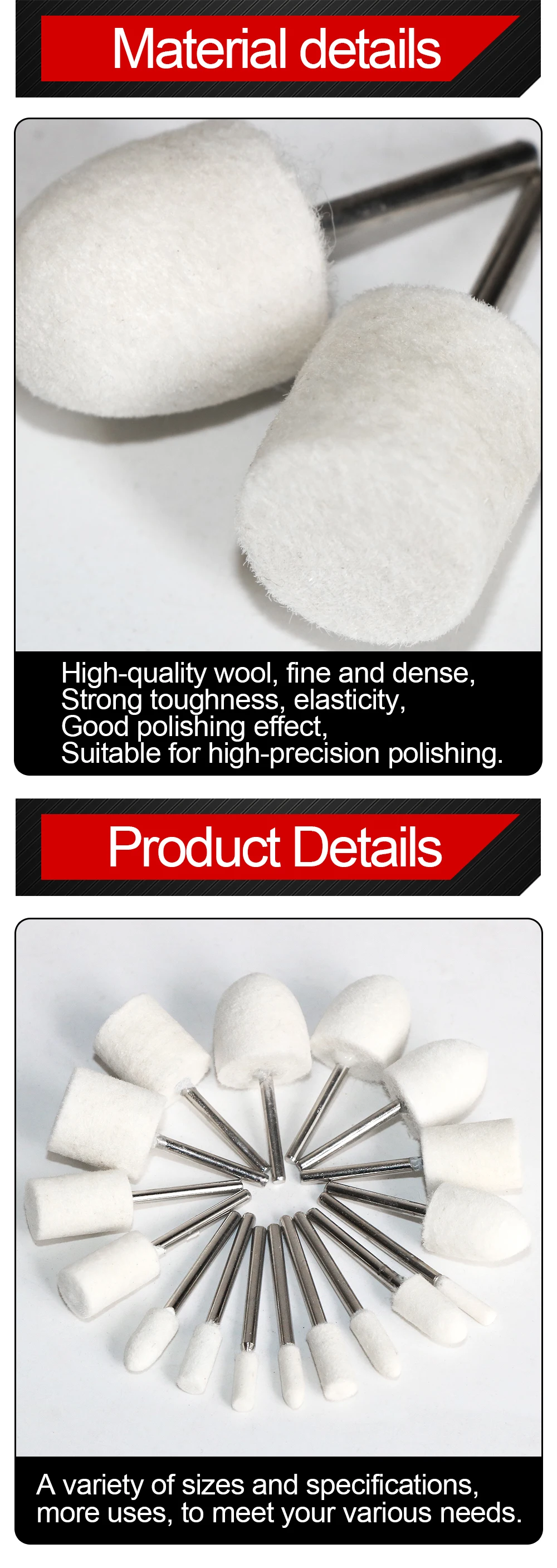 10Pcs Wool Felt Mounted Polishing Buffing Wheel OD 3-20mm grinding head For Dremel Drill Rotary Tool 3mm Shank