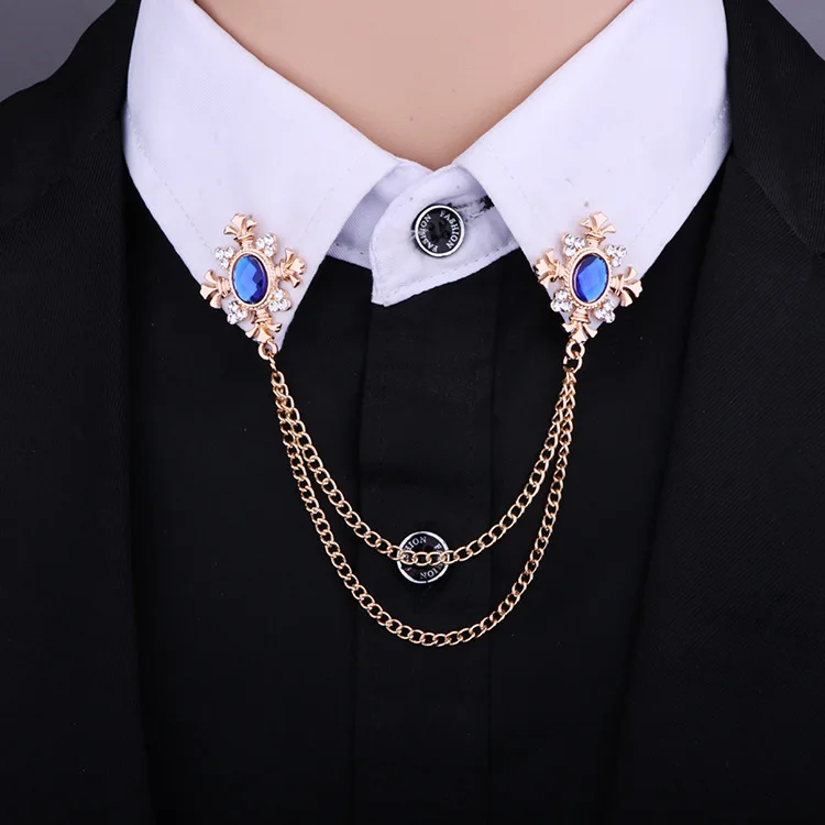 Fashion Tassel Crystal Cross Chain Brooch Women's Shirt Collar Pins and Brooches Personality Lapel Pin Buckle Women Accessories