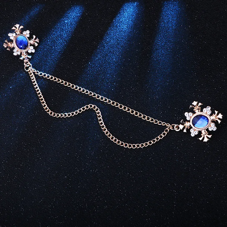 Fashion Tassel Crystal Cross Chain Brooch Women's Shirt Collar Pins and Brooches Personality Lapel Pin Buckle Women Accessories