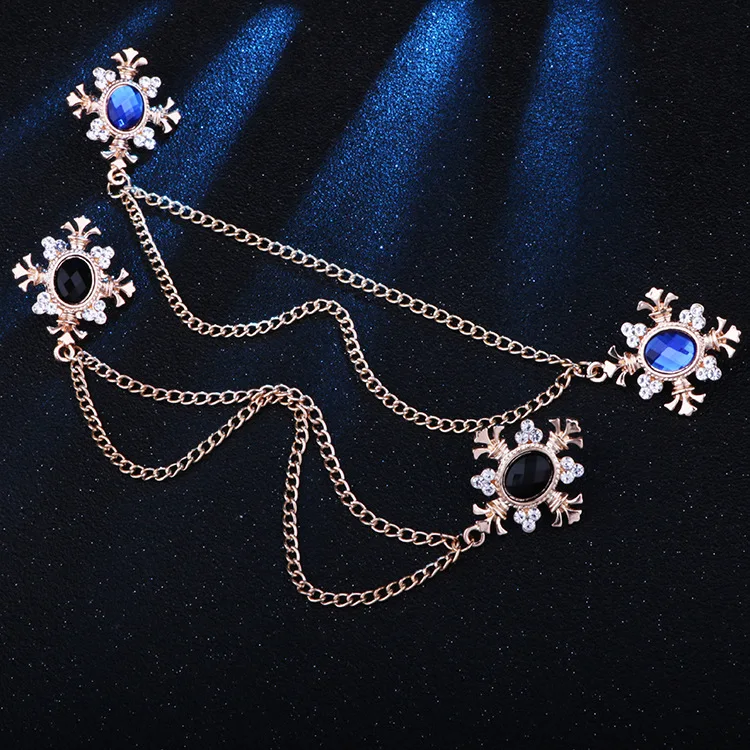 Fashion Tassel Crystal Cross Chain Brooch Women's Shirt Collar Pins and Brooches Personality Lapel Pin Buckle Women Accessories