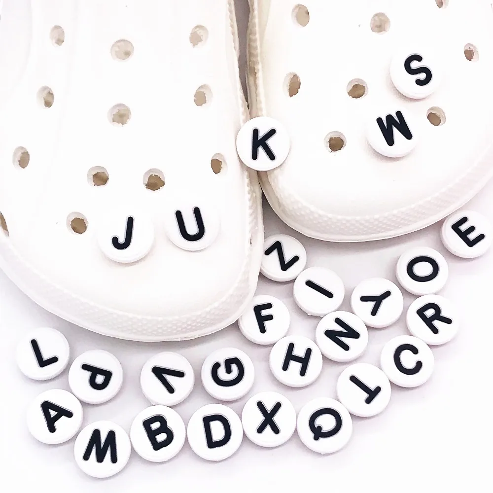 Single Letter 1Pcs Word Solid Color Silicone Shoes Button Accessories Shoe Decoration DIY Wristband Kids X-mas Gift