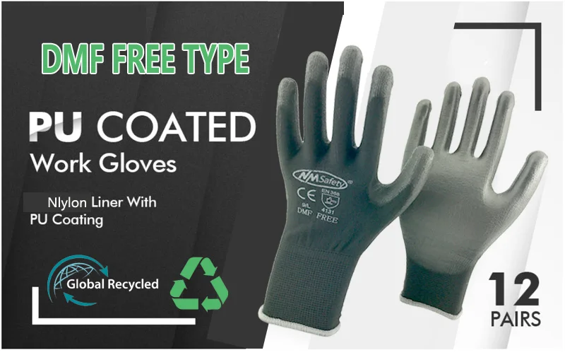 24Pieces/12 Pairs Safety Working Gloves Black Pu Nylon Cotton Glove Industrial Protective Work Gloves NMSafety Brand Supplier