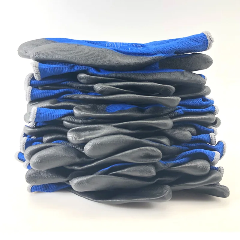 24Pieces/12 Pairs Safety Working Gloves Black Pu Nylon Cotton Glove Industrial Protective Work Gloves NMSafety Brand Supplier
