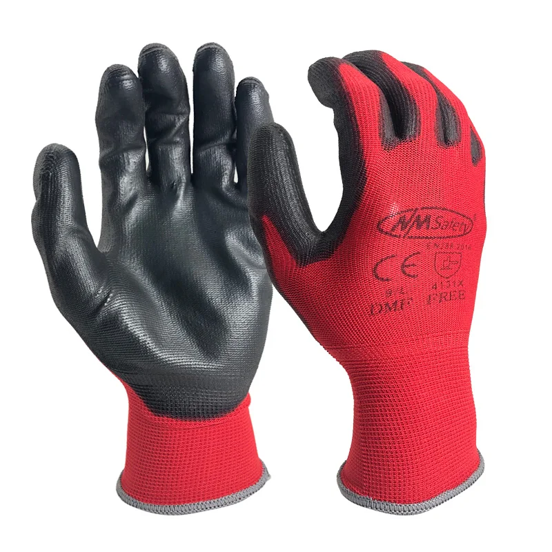 24Pieces/12 Pairs Safety Working Gloves Black Pu Nylon Cotton Glove Industrial Protective Work Gloves NMSafety Brand Supplier